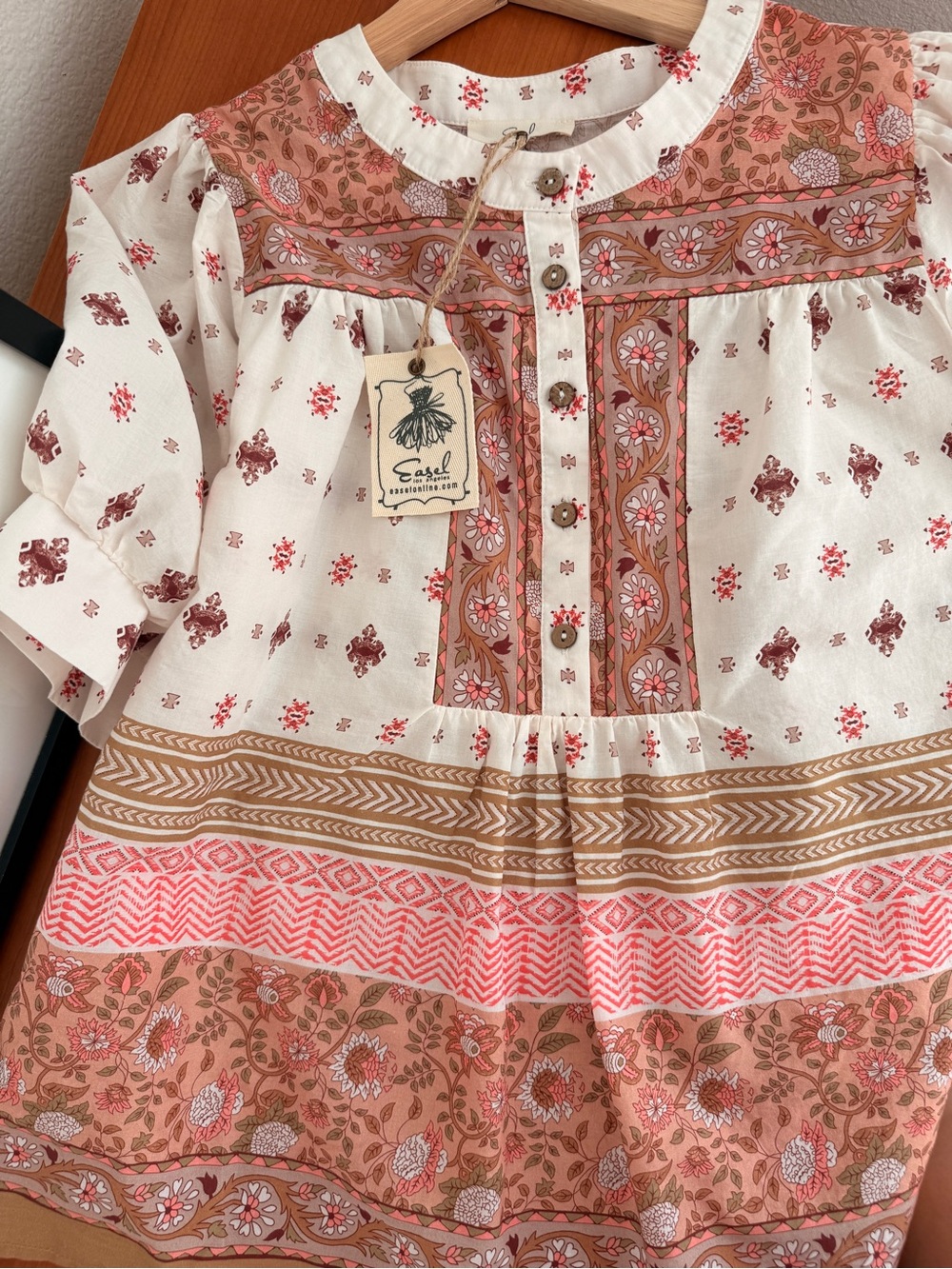 Easel Cream and Rust Floral Boho Button-Front Tunic - Picture 4 of 5